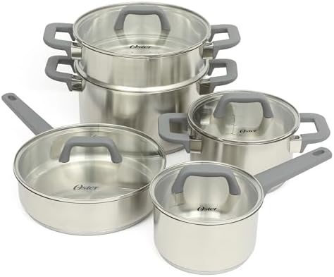 Oster Beauford 9-Piece Stainless Steel 5-Ply Encapsulated Base Cookware Set – Non-Toxic, Induction Compatible Pots and Pans with Stay-Cool Handles – Dishwasher Safe - Thumbnail 2