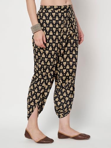 Image of 9rasa Women's Cotton Solid Harem Dhoti Pants for Casual FusionWear Workwear