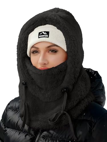 Balaclava Wind-Resistant Winter Face Mask,Fleece Ski Mask for Men and Women Warm Face Cover Hat Cap Scarf Black