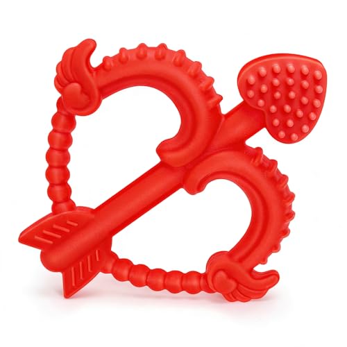 Image of Valentines Heart Baby Teething Toys for Babies 0-36 Months, Easy for Little Hands to Hold,Cupid Bow and Arrow Soft Teether Toy, Surface texture for Teething Relief, Perfect Valentine's Gift for Babies