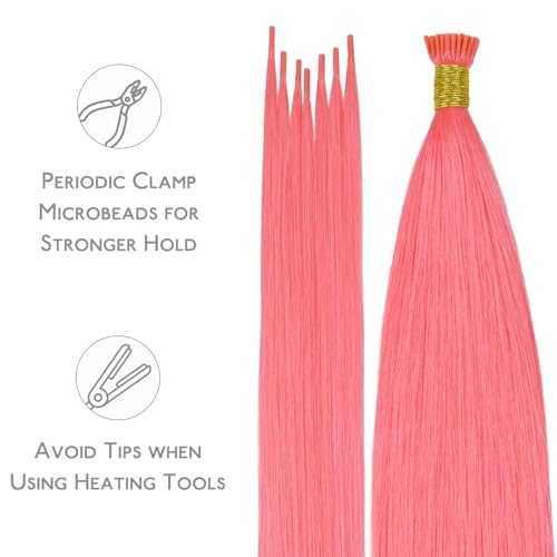Image of WENNALIFE I Tip Hair Extensions Human Hair, 50g 50s 18 Inch Light Pink Remy Itip Human Hair Extensions Invisible Itips Straight I Tips Fusion Extensions Real Human Hair