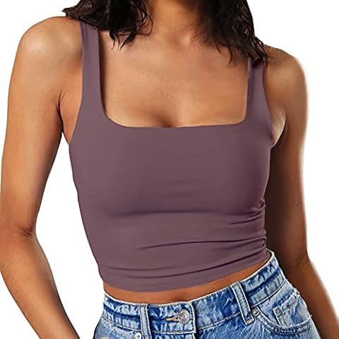 GEMBERA Women's Square Neck Sleeveless Crop Tank Top Gym Stretchy Fitted Basic Summer Wear（3792,Lavender M） Cover