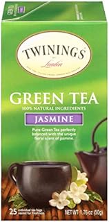 Twinings Green Tea With Jasmine, Individually Wrapped Bags, 25 Count Pack of 1, Fragrant, Floral & Caffeinated