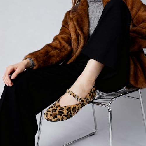 Image of Gothictor Women's Mesh Ballet Flats Round Toe Leopard Mary Jane Shoes Women | Cushioned Comfort, Easy to Style, Buckle Strap, Cheetah Print, Ballerina, Breathable, Wide Width, Non-Slip, Dressy Casual