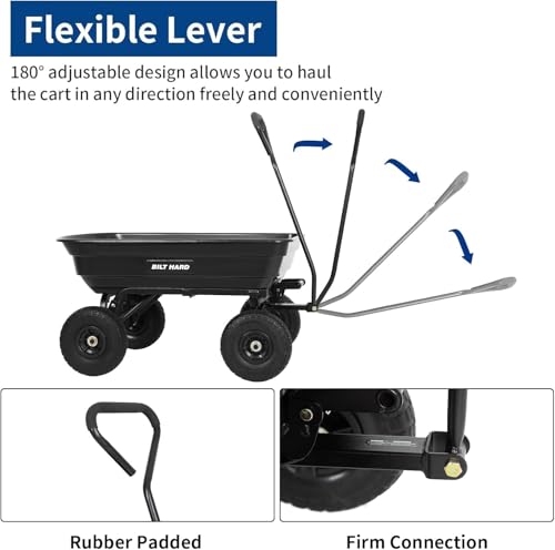Image of BILT HARD 4 Cu.Ft. 10 inch No-Flat Tires Poly Yard Dump Cart with 180 Rotating Handle, 600 lbs Capacity Heavy Duty Garden Carts and Wagons