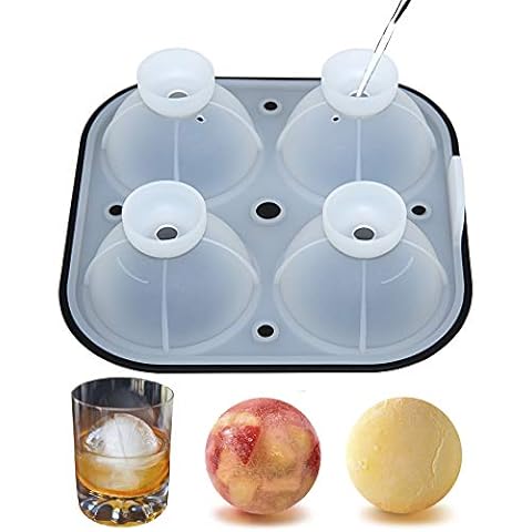 Sphere Ice Cube Trays Mold - Silicone Round Ice Cube Ball Maker Mold with Built-In Funnel,Easier Release Round Ice Tray for Whiskey and Cocktails - 2.5 Inch Black Cover