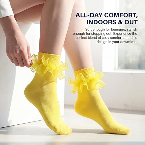 Image of Dicry Socks for Women, Big Ruffle Socks with Turn Cuff and Double Lace