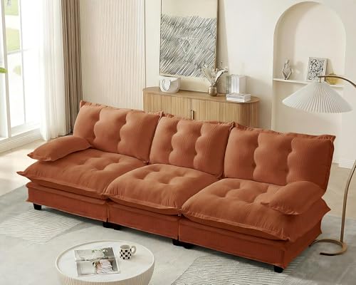 Image of 108 inch Sectional Sleeper Sofa, Modular Deep Seat Couches for Living Room Apartment, Flexible Module Combination Cloud Sofa with Spring Support, Easy Assembly, Orange