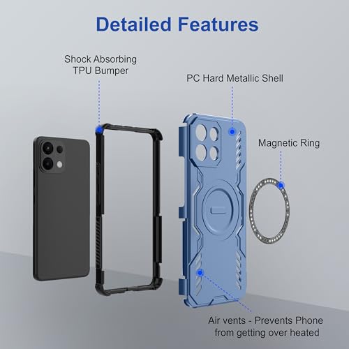 Image of Zapcase Back Case Cover for Oppo K13 5G | Magnetic Case with Built-in Metal Ring | Supports MagSafe Charger, Wallet & Car Mount | Shockproof Hybrid PC + TPU | Blue