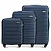 WITTCHEN Reisekoffer 3er Koffer-Set Rollkoffer Trolley Handgepäck Reisekofferset Gepäckset Hartschale aus ABS 4 Spinner-Rollen Zahlenschloss Groove Line Marineblau Lufthansa/Eurowings/Ryanair...