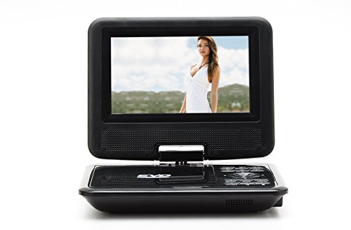 BW Lettore DVD portatile da 7 pollici per bambini, funzione di gioco, radio FM, antenna TV, supporto multiformato, schermo girevole (nero)