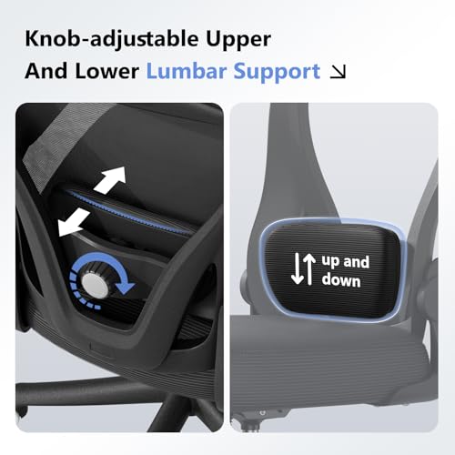 Ergonomic Office Chair M903, Computer Desk Chair with Wheels, High Back Mesh Office Chair with Adjustable Lumbar Support, Headrest, Flip-Up Armrests, Black - Image 6