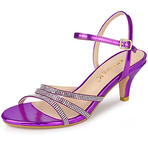 Allegra K Allegra K Women's Ankle Strap Rhinestone Kitten Purple Heel Sandals 8 M US