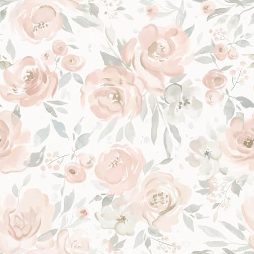 Ismoon Floral Peel and Stick Wallpaper Boho Pink and White Contac...