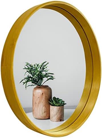 Bamboo Wall Mirror 18 Inch Round Mirror Bathroom Mirror Circle Mirror with Natural Bamboo Frame Make up Mirror Vanity Mirror Entryway Living Room Bedroom