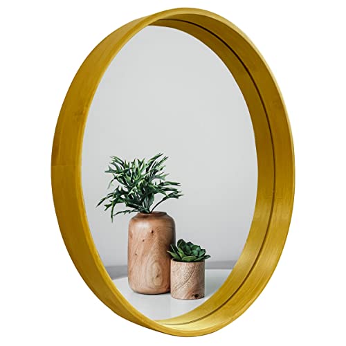 Bamboo Wall Mirror 18 Inch Round Mirror Bathroom Mirror Circle Mirror With Natural Bamboo Frame Make Up Mirror Vanity Mirror Entryway Living Room Bedroom #TOP13