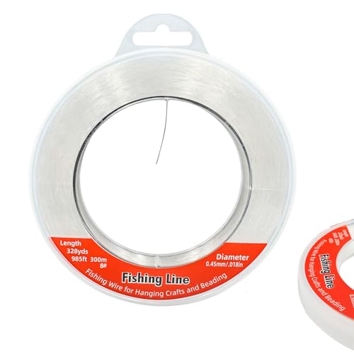 Nylon Fishing Line Strong Clear Invisible Hanging Wire 985ft for Crafts Beading Decorative Pictures Stringing Lights (Lucency 0.45mm-.018in-985ft)