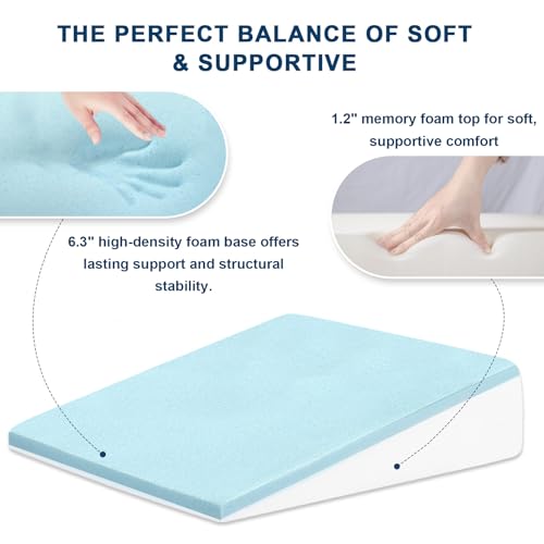 Image of Wedge Pillow for Sleeping, 7.5 inch Memory Foam Bed Wedge for Back and Leg Use | Pressure Relief Dual-Layer Design Distributes Load Evenly, Provides Stable Support, and Holds Its Shape for Long-Term Comfort