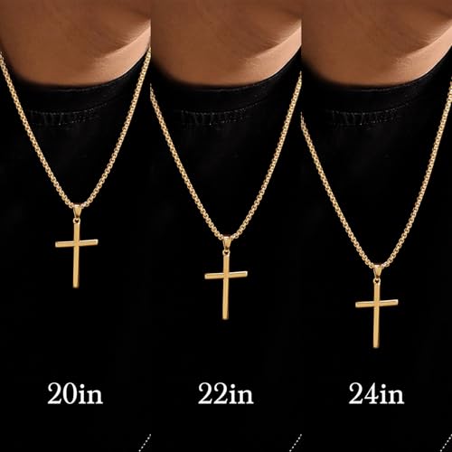 Gold Cross Necklace for Men Cross Necklaces for Men 14K Gold Mens Cross Necklaces Paired with 3MM Chain Dainty Crosses Chain Pendant Necklace for Mens 20/22/24in3