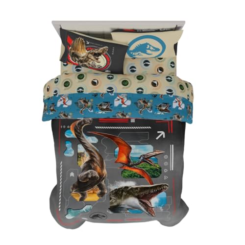 Image of Jurassic World Rebirth Kids Bedding Super Soft Cozy Microfiber Comforter and Sheet Set, 5 Piece Full Size, (Officially Licensed Product) By Franco