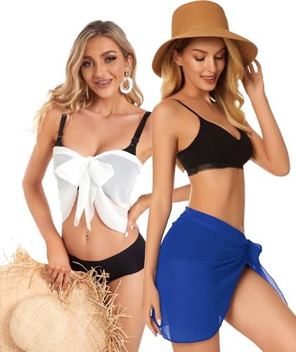 Image of CHICGAL 2 Pieces Women Beach Sarong Bathing Suit Wrap Skirt Sheer Bikini Swimsuit Cover Ups for Swimwear