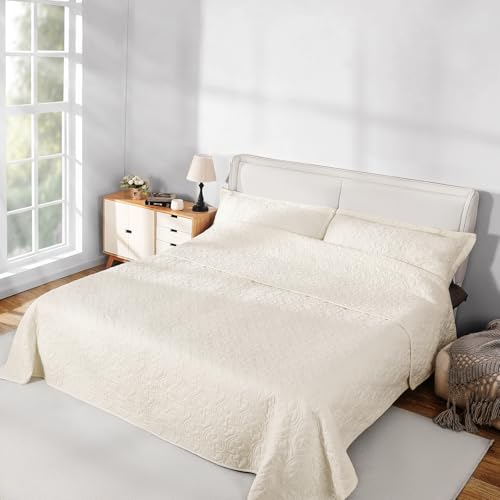 Image of VEVOR King Quilt Set, 3-Piece Lightweight Comforter, Cotton King Size Quilt Bedding Set, Beige Bedspreads with 1 Quilt and 2 Pillow Shams, Lightweight Bedspread Coverlet Bedding Set, for All Season