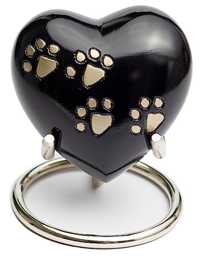 Royal Rapture Urn for Ashes Paw Heart Funeral Cremation Memorial Keepsake Pet Dog Cat | with Stand (Black 3