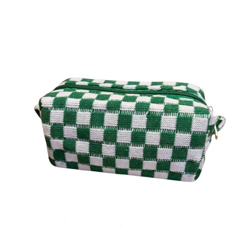Bolsa de maquiagem quadriculada para bolsa portátil com zíper bolsa de maquiagem pequena estojo cosmético para acessórios de viagem, Verde, Tendência
