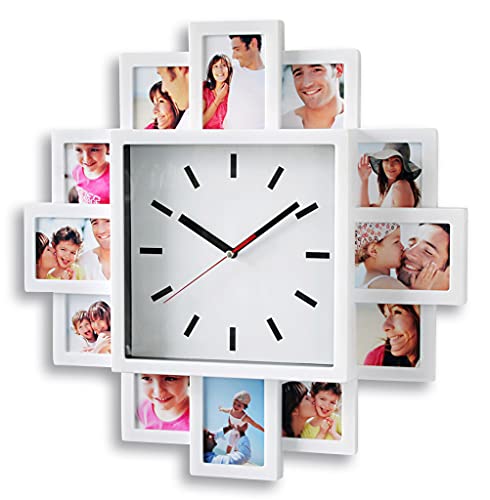Formano Fotouhr 38 Cm – Wanduhr Für 12 Fotos, Aluminium-Design, Silberfarben