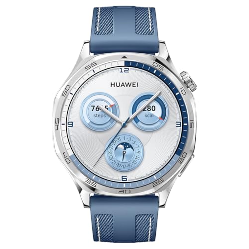 Montre Connectée Huawei Watch Gt 5 46 Mm Acier Inoxydable Avec Bracelet En Nylon Bleu