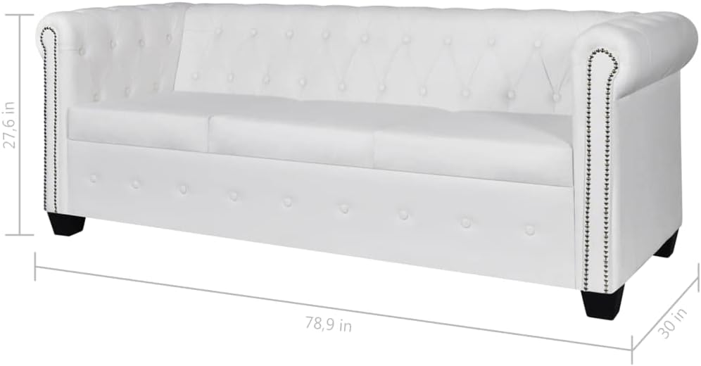 Sofa White Faux Leather 2-Seater and 3-Seater Chesterfield Sofa Living Room Furniture
