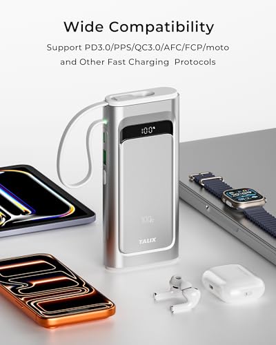 10000mAh TALIX 100W Portable Charger Power Bank w/ Built-In USB-C Cable - image 8