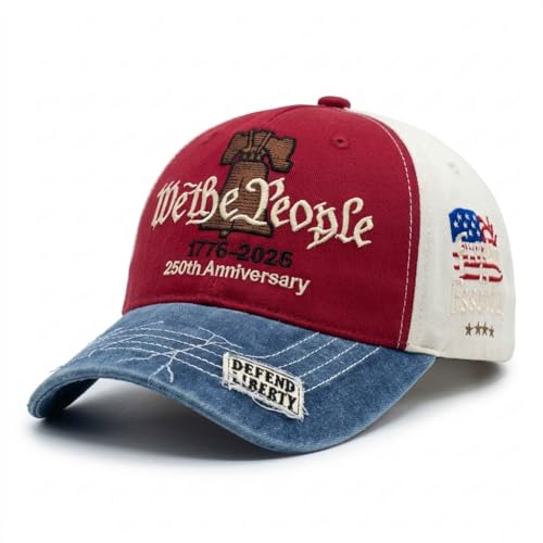 We the People 1776 Vintage Patriotic Baseball Cap – Embroidered Liberty Bell & American Flag Hat – Distressed Cotton “Freedom is Essential” Dad Hat Gift for Men Veterans