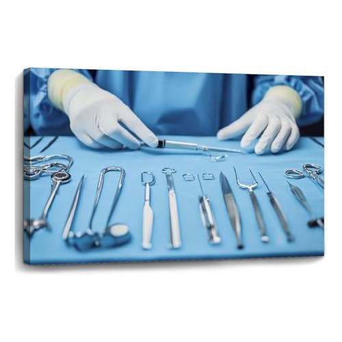 Canvas Wall Art Surgeon picking up surgical tool from tray
