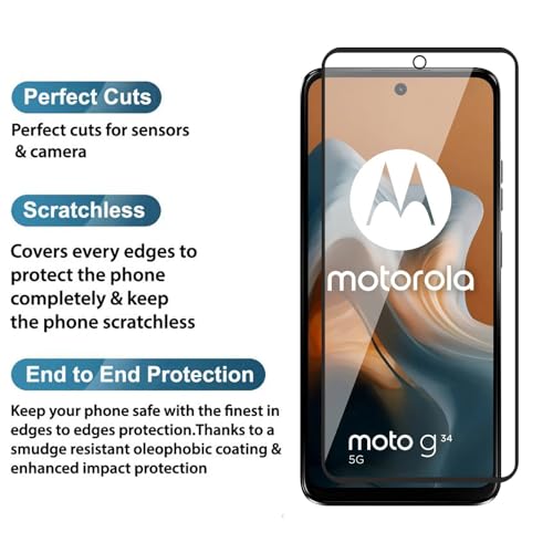 Image of POPIO Tempered Glass Screen Protector Compatible For Motorola Moto G34 Cellphone(Black) With Edge To Edge Coverage And Easy Installation Kit