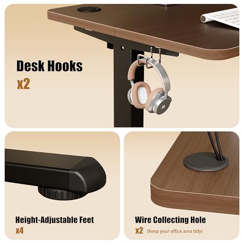 Image of ERGOMAKER Electric Height Adjustable Standing Desk 80x60cm (31 inchx23.6 inch), Sit Stand Desk with Splicing Top for Home Office (Black Frame + Black Walnut Desktop)