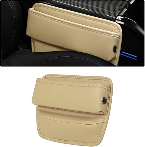 Image of Automaze Premium Leather Seat Gap Filler, Universal Storage Box for Car Truck SUV, Adjustable Organizer for Phones, Glasses, Wallets, Keys (Beige)