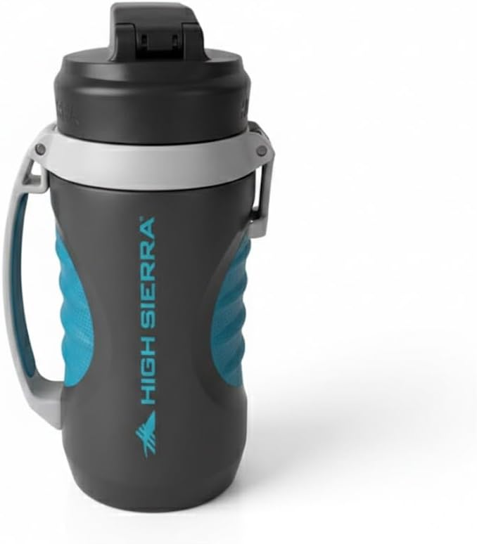 High Sierra 64 ounce Insulated Water Bottle – 64 oz Water Jug, Double Wall Insulation, Leakproof Flip-Top Lid, Silicone Spout, BPA-Free Half Gallon Bottle for Gym, Hiking, Outdoors with Fence Anchor