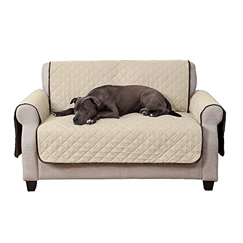 Furhaven Loveseat Slipcover Water-Resistant Reversible Two-Tone Furniture Protector Cover - Espresso/Clay, Loveseat #TOP1