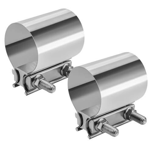 VehiMata 2.25 Exhaust Clamp 2PCS 2 1/4 Stainless Steel Butt Joint Band Clamp Sleeve Coupler for Mufflers Pipes Catalytic Converters