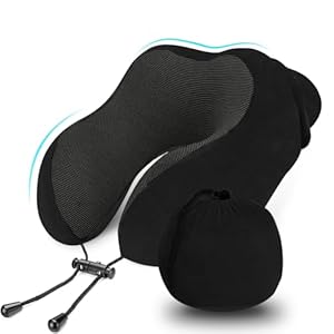 LUXSURE Travel Pillow – Memory Foam Neck Pillow Travel with Supportive Function,Travel Essentials Companion with Built-in Storage Bag,Ideal for Travel,Office and Home Use(Black)