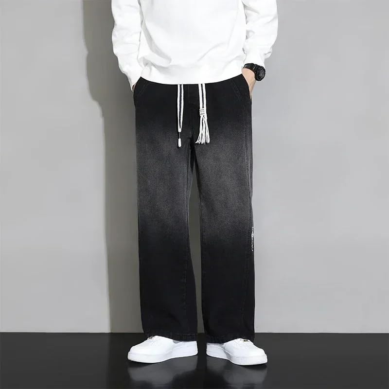 Autumn Wide Leg Jean Pants Men Loose Casual Cotton Straight Trousers3