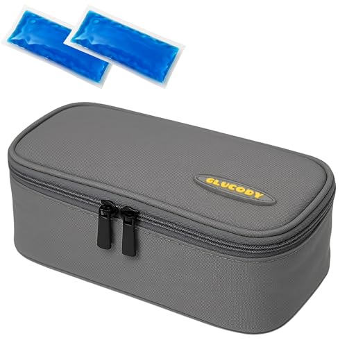 GLUCODY Nevera Insulina Viaje + 2 Geles Enfriadores Practica Y Resistente/Nevera Medicamentos Portátil Diseñada por Glucody/Estuche Insulina Frio (Gris Tamaño Pequeño)