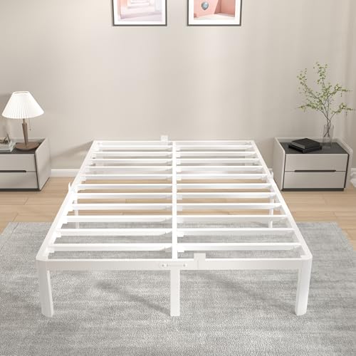 KVLKBV Letto Doppio 135 x 190 cm, telaio bianco con pattine antidiscorrenza e spazio di archiviazione (35,5 cm), ideale per camere da letto e camere degli ospiti