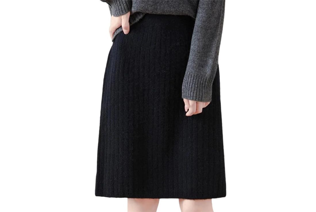 Womens 100 Percent Merino Wool Skirts Winter Soft Knee Length Pleated Skirt