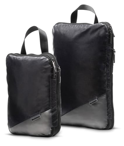 Brookstone Compression Packing Cubes Set - 2 Piece Small and Medium Carry On Luggage Travel Organizer and Compression Bags, Black