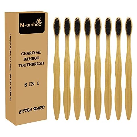 N-amboo Extra Hard Bamoo Toothbrush 8 Pieces of One Pack Firm Bristles Super Hard Toothbrush Cover