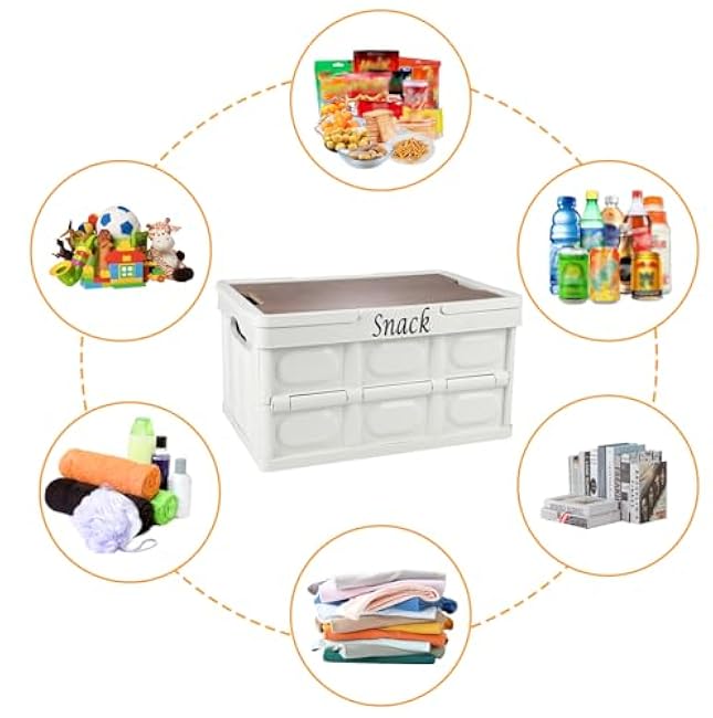 Foldable Snack Organizer, Large Snack Containers with Wooden Lid & Handles, Snack Bin Holder, Stackable Snack Storage for Snack Bar Station, Food Baskets for Car Trunk, RV Trip, Picnic