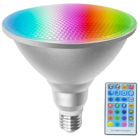 LXKBD LED Light Bulbs for Christmas Valentine's Party Decoration with Remote Timer, E26 White +RGB Color Changing Flood Lights Par38, Dimmable1800ml 30W =100W Garden Lights Outdoor Cover