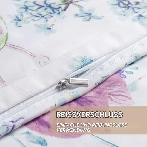Bettwäsche 135x200 4Teilig Weiß Lila Blätter Blumen Wendebettwäsche – Ansicht 6